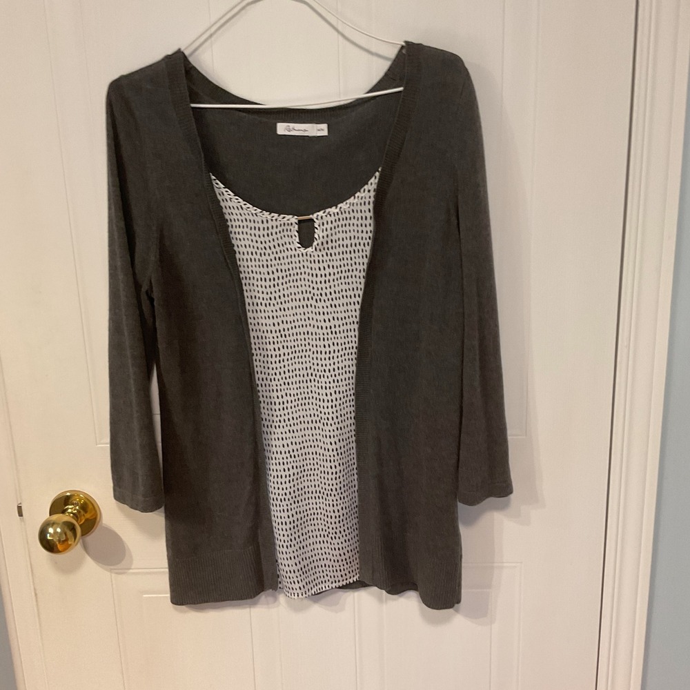 Reitmans 2-in-1 Layered Top Womens Medium Grey Excellent 3/4 Sleeve Blouse